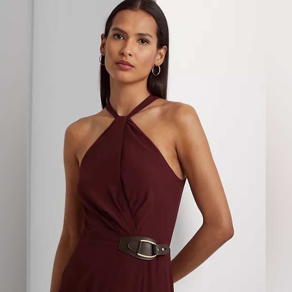 NWT Ralph Lauren Buckle Trim Georgette Halter Gown - Picture 4 of 11